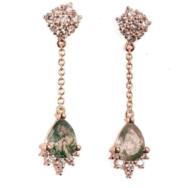Rose Gold Moss Agate and Diamond Cluster Drop Earrings Catalogue