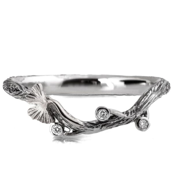 Twig and Ginkgo Leaf Wedding Band White Gold Catalogue