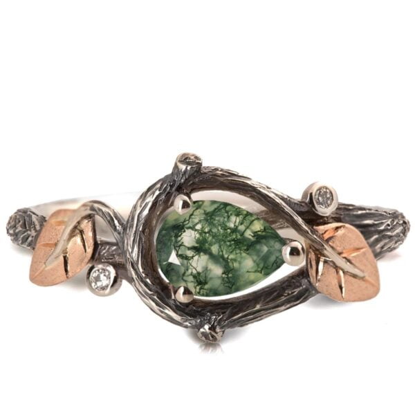 Twig and Leaves Engagement Ring Rose Gold and Green Moss Agate Catalogue