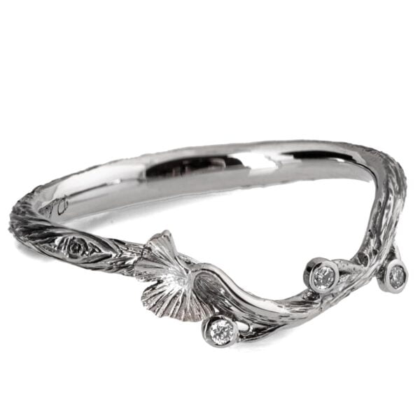 Twig and Ginkgo Leaf Wedding Band White Gold Catalogue