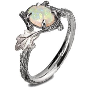 Twig and Oak Leaf Opal Ring White Gold Catalogue