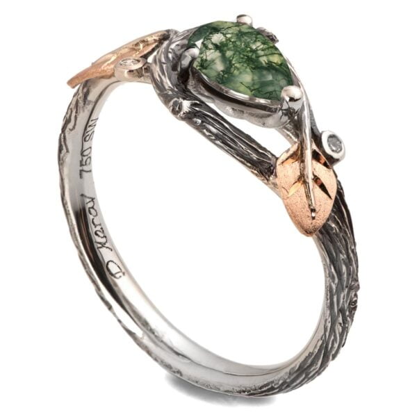 Twig and Leaves Engagement Ring Platinum and Moss Agate Catalogue
