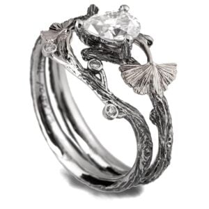 Twig and Ginkgo Leaf Bridal Set White Gold and Moissanite Catalogue