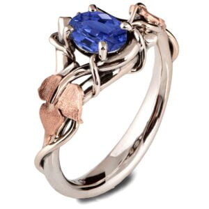 Black and Rose Gold Vines and Leaves Blue Sapphire Engagament Ring Catalogue