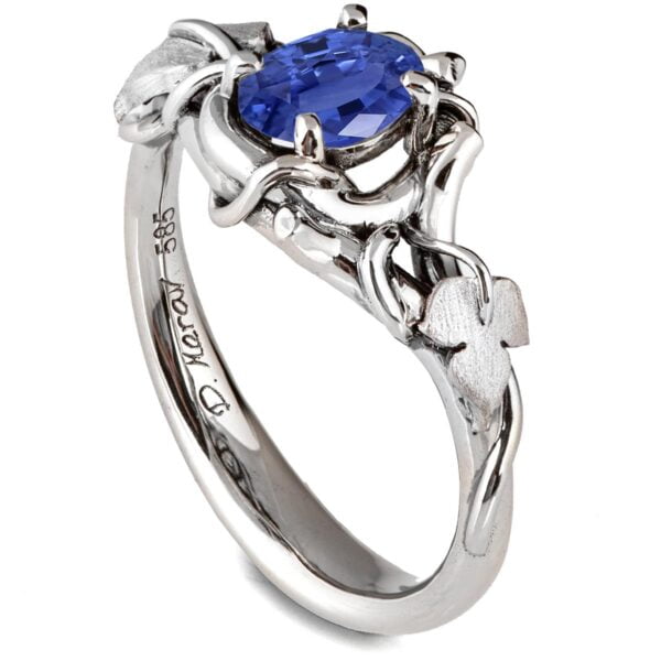 Black and White Gold Vines and Leaves Blue Sapphire Engagament Ring Catalogue