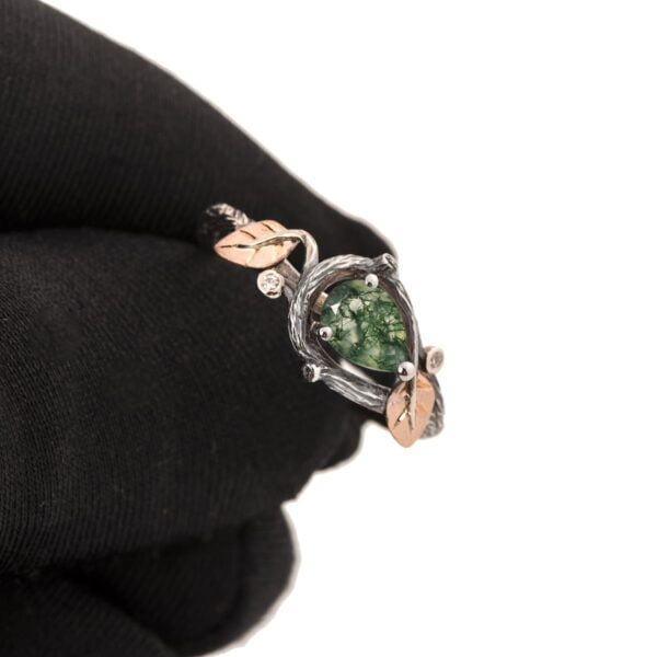 Twig and Leaves Engagement Ring Rose Gold and Green Moss Agate Catalogue