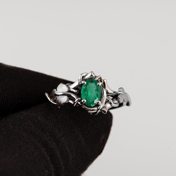 Black and White Gold Vines and Leaves Emerald Engagament Ring Catalogue
