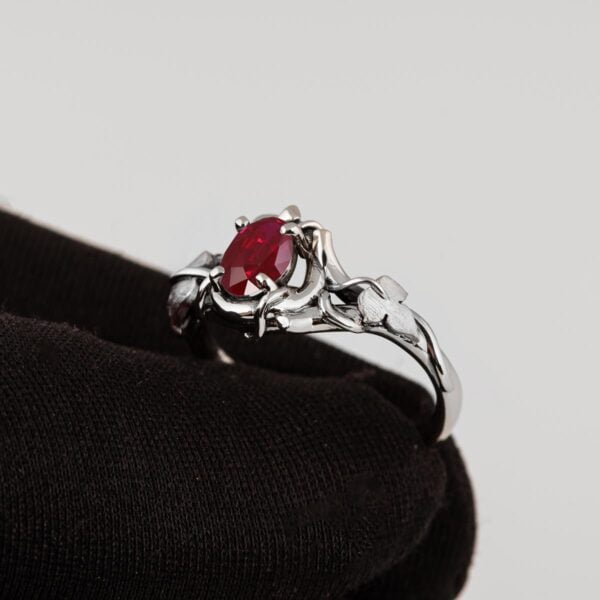 Black and White Gold Vines and Leaves Ruby Engagament Ring Catalogue