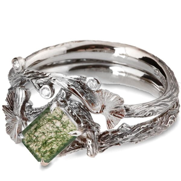 Twig and Ginkgo Leaf Bridal Set White Gold and Moss Agate Catalogue