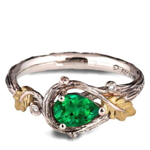 Oak Leaves Pear Cut Emerald Engagement Ring Engagement Rings