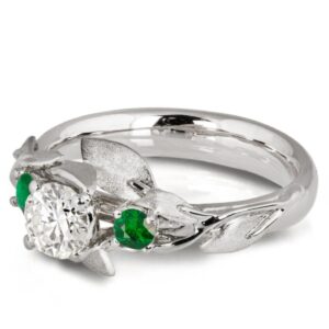 Leaves Engagement Ring #8 Platinum and Moissanite and Emeralds Catalogue