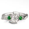 Leaves Engagement Ring #8 Platinum and Moissanite and Emeralds Catalogue