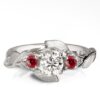 Leaves Engagement Ring #8 Platinum and Moissanite and Rubies Catalogue