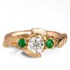Leaves Engagement Ring #8 White Gold Diamond and Emeralds Catalogue