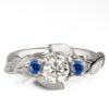 Leaves Engagement Ring #8 Platinum and Moissanite and Sapphires Catalogue